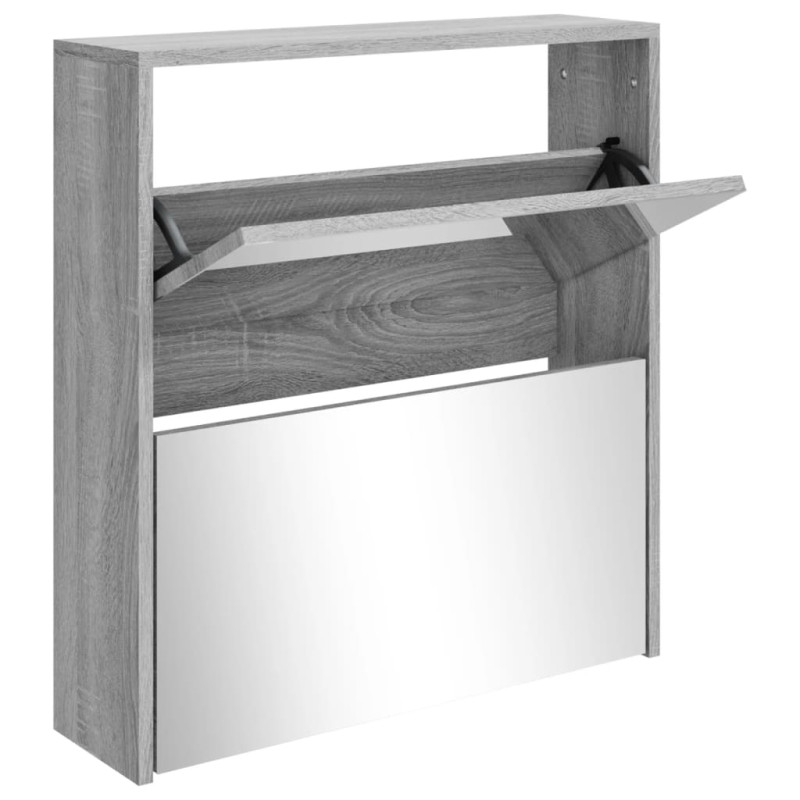 Armoire à chaussures miroir 2 niveaux Sonoma gris 63x17x67 cm