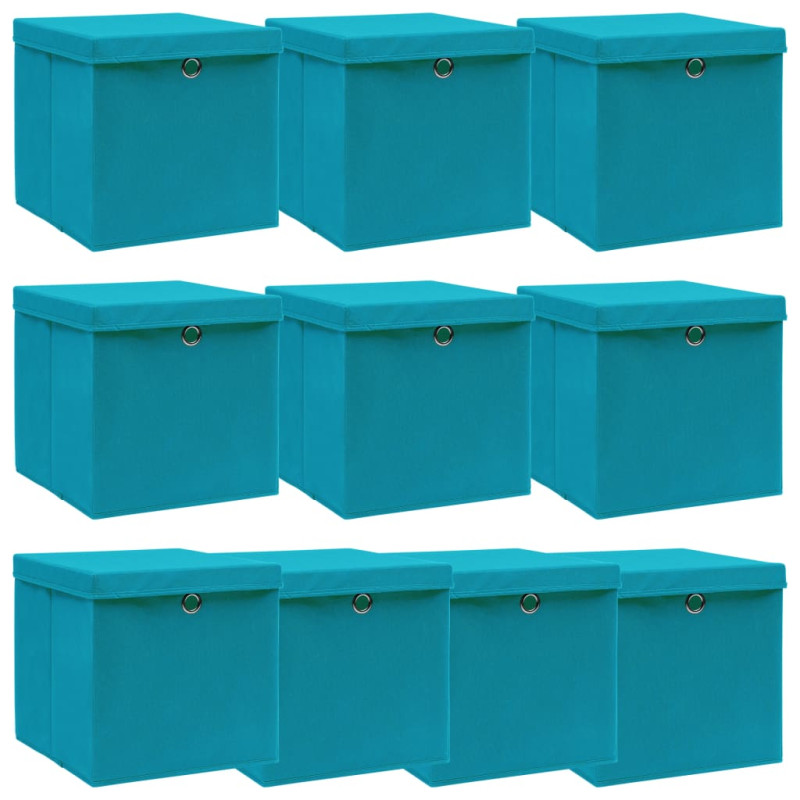 Boîtes de rangement et couvercles 10 pcs Bleu 32x32x32 cm Tissu