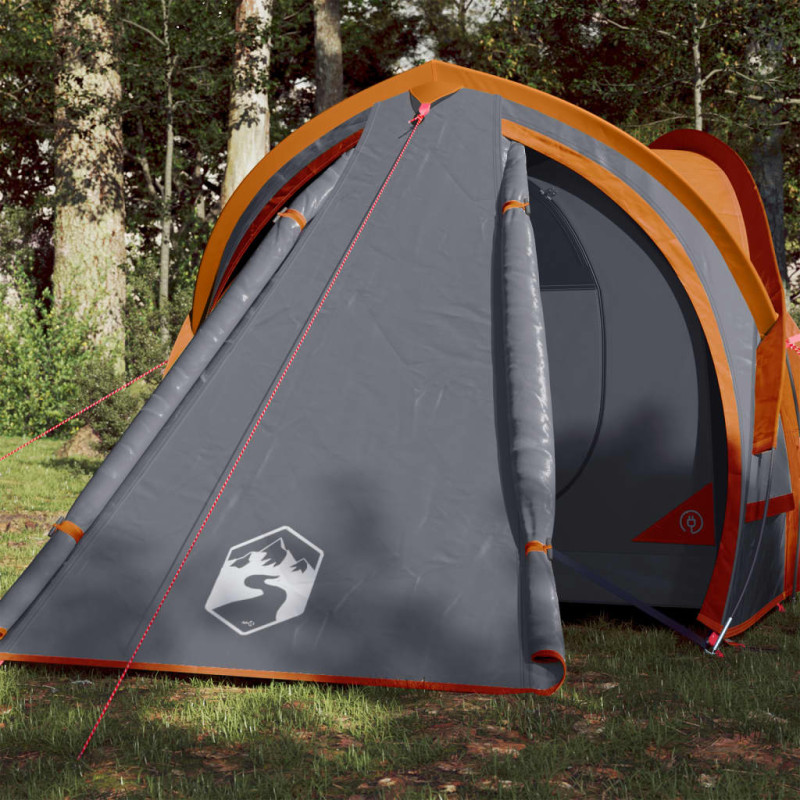 Tente de camping à dôme 2 personnes gris et orange imperméable