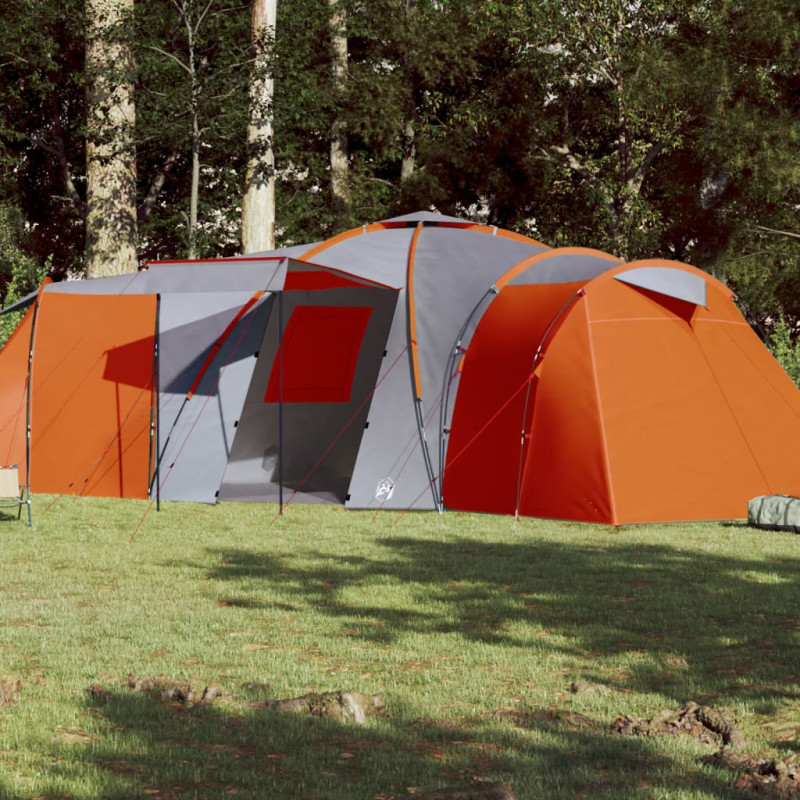 Tente familiale à dôme 12 personnes gris et orange imperméable