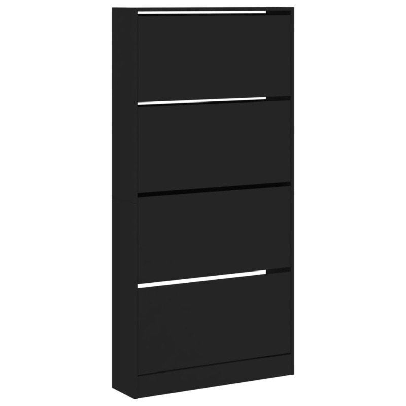 Armoire à chaussures 4 tiroirs rabattables noir 80x21x163,5 cm