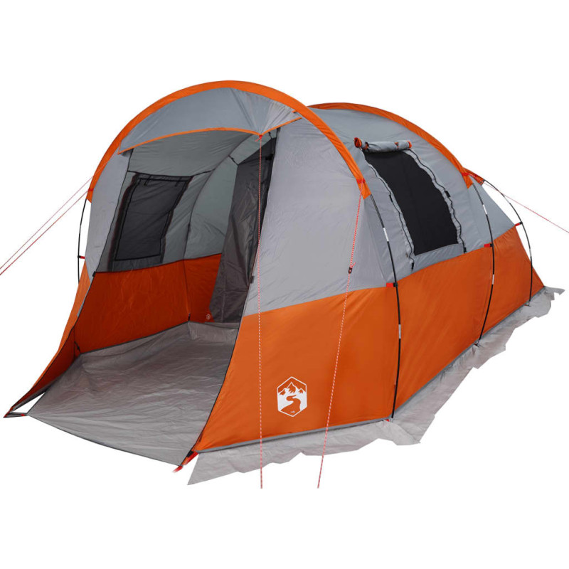 Tente de camping tunnel 4 personnes gris et orange imperméable