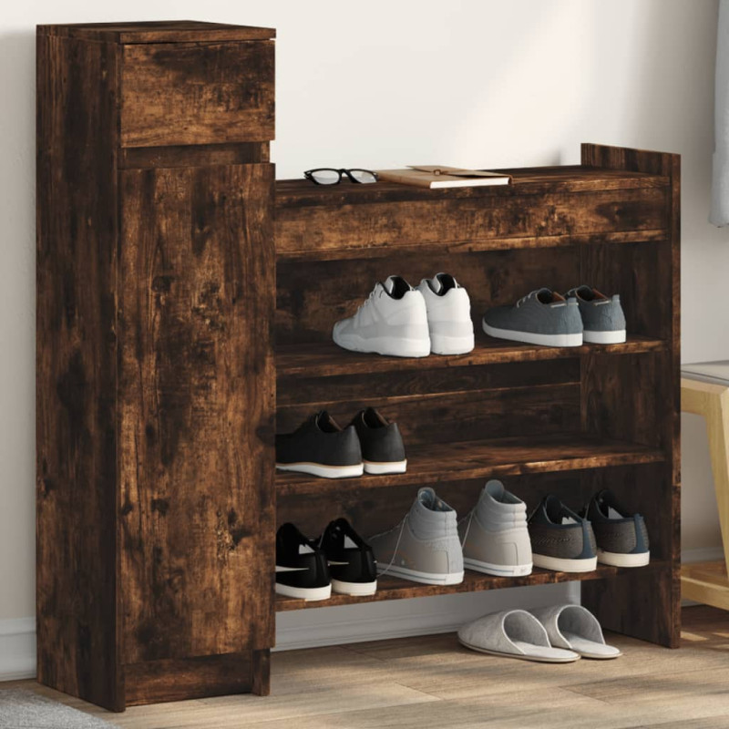 Armoire à chaussures chêne fumé bois d ingénierie