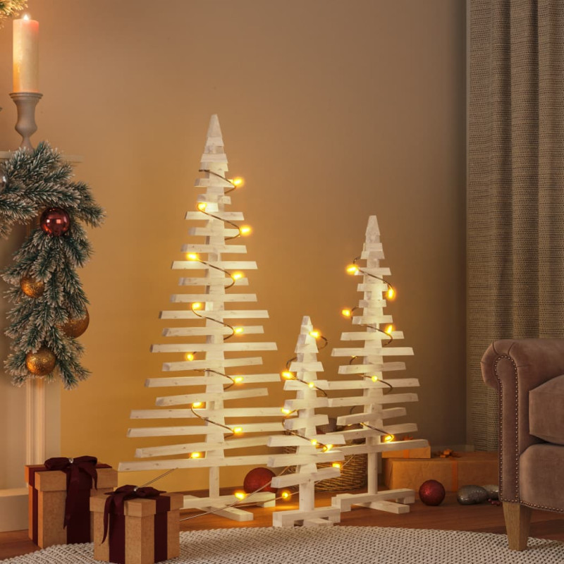 Arbres de Noël en bois pour décoration 3 pcs bois massif de pin