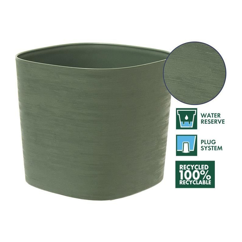 Pot avec réserve d'eau - GARDEN ID Respect - Vert-de-gris 20 x 20 cm - 100% déchets ménagers - 100% recyclable - Surface stru