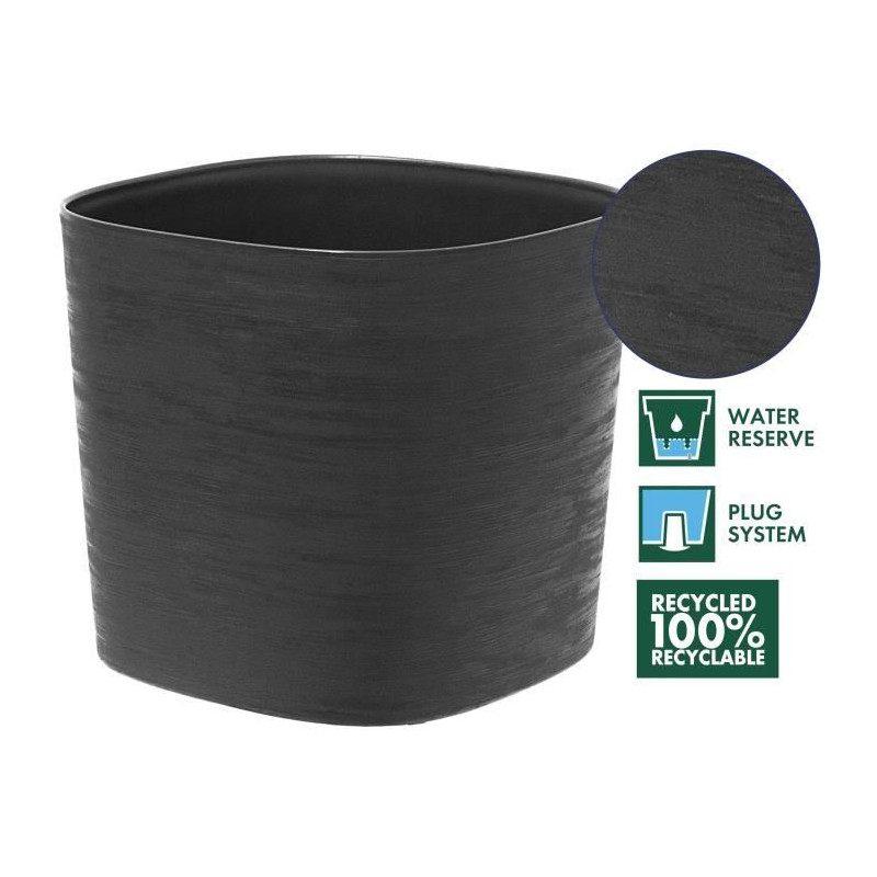 Pot avec réserve d'eau - GARDEN ID Respect - Noir-Anth 20 x 20 cm - 100% déchets ménagers - 100% recyclable - Surface structu