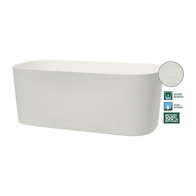 Jardiniere avec réserve d'eau - GARDEN ID Respect - Blanc 50 x 17 cm - 100% déchets ménagers - 100% recyclable - Surface stru