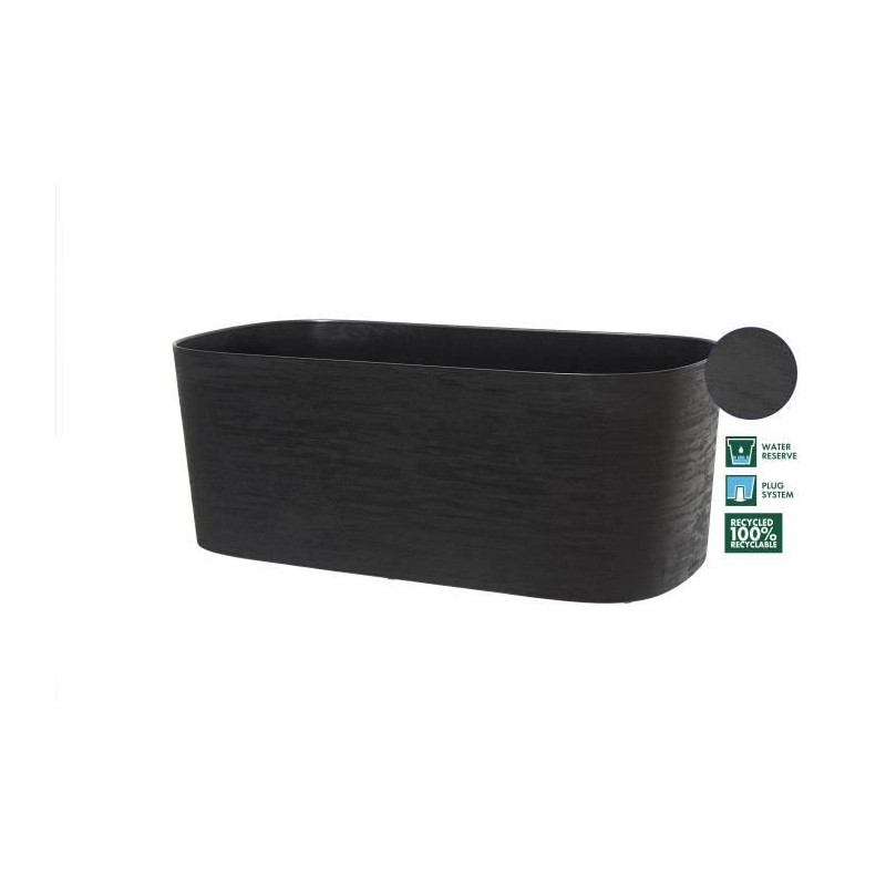 Jardiniere + réserve eau - GARDEN ID Respect - Noir-Anth 50 x 17 cm - 100% déchets ménagers - 100% recyclable - Surface struc