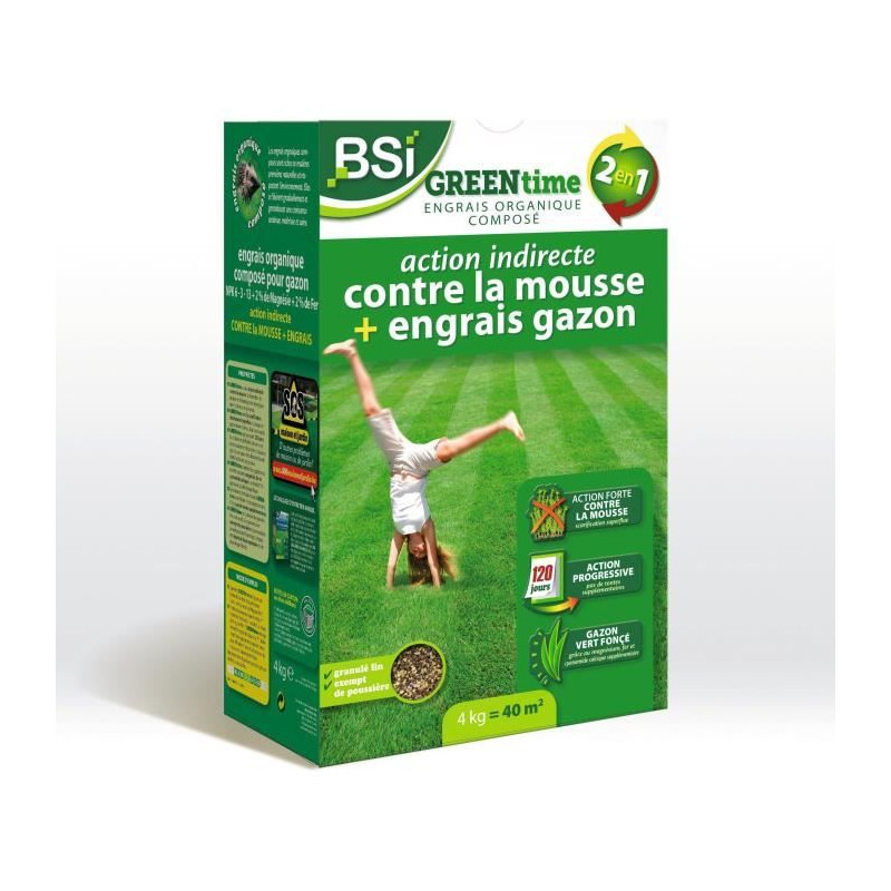 BSI - Engrais Gazon - Greentime - Fertiliser le Gazon - jusqu'a 40m² - 4kg