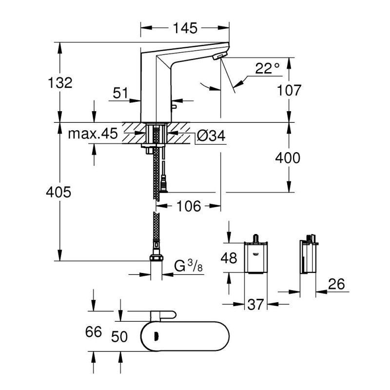 Mitigeur de lavabo EUROSMART COSMOPOLITAN E infrarouge avec limiteur de température GROHE 36327002