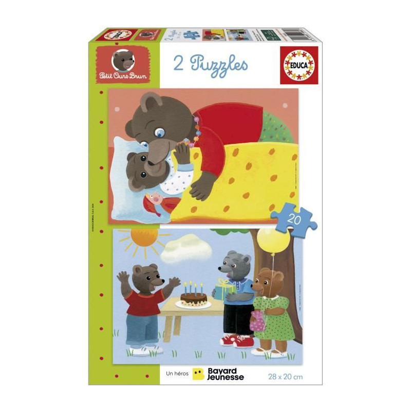 Puzzle - EDUCA - Petit Ours Brun : Ensemble de 2 puzzles de 20 pieces pour enfants des 4 ans