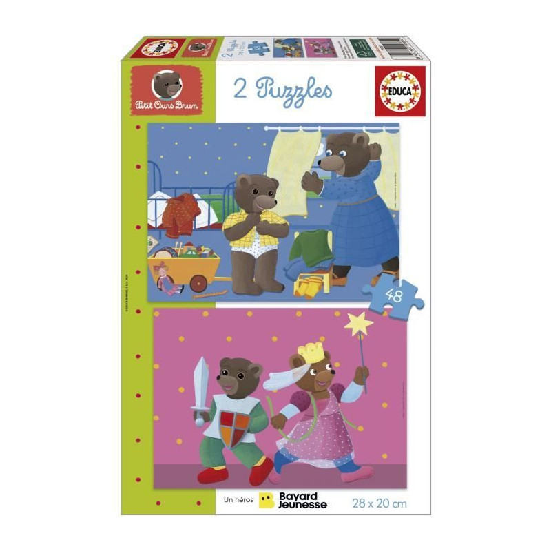 Puzzle - EDUCA - Petit Ours Brun : Ensemble de 2 puzzles de 48 pieces pour enfants des 4 ans