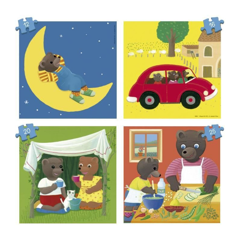 Puzzle - EDUCA - Petit Ours Brun : 4 puzzles progressifs pour enfants de 12 a 25 pieces des 3 ans