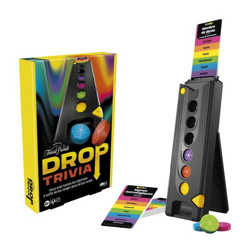 Drop Trivia, jeu de groupe électronique avec voix et sons, Des 13 ans, 2 joueurs ou +, 15 min, inspiré de Trivial Pursuit, Has