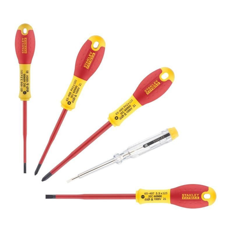 Jeu de 5 Tournevis - STANLEY FATMAX - XTHT0-62692 - Slim Isolés 1000V - Electricien + Phillips + Testeur