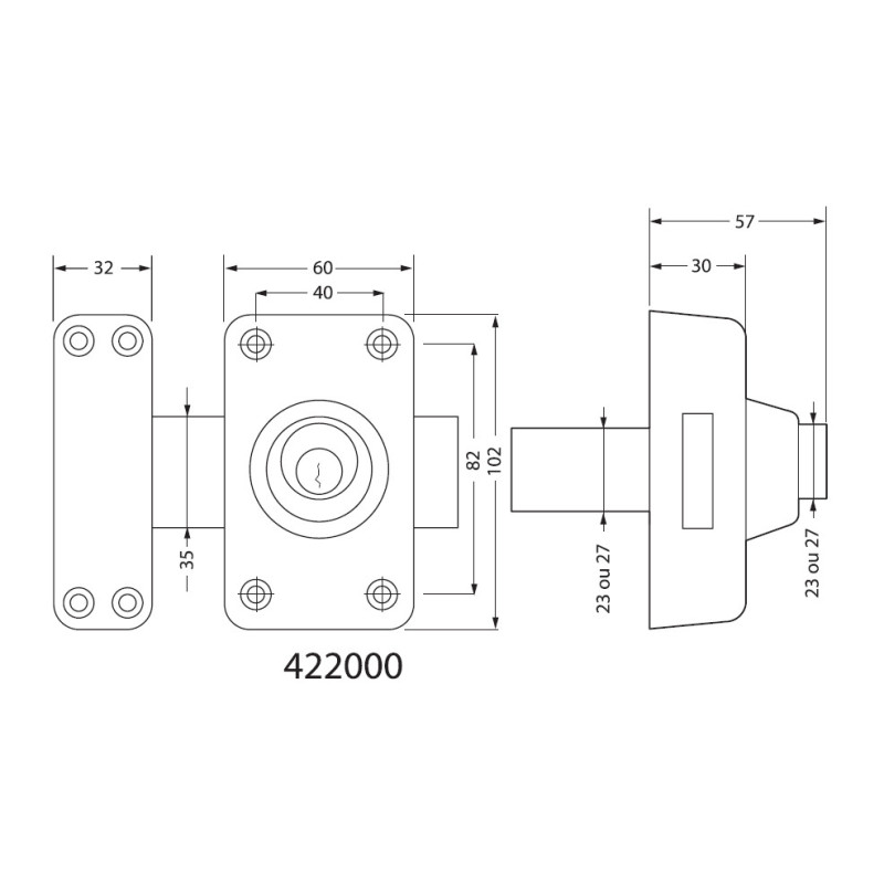 Verrou double entrée 4000S Omega cylindre de 45mm JPM 422000 51 0AFB