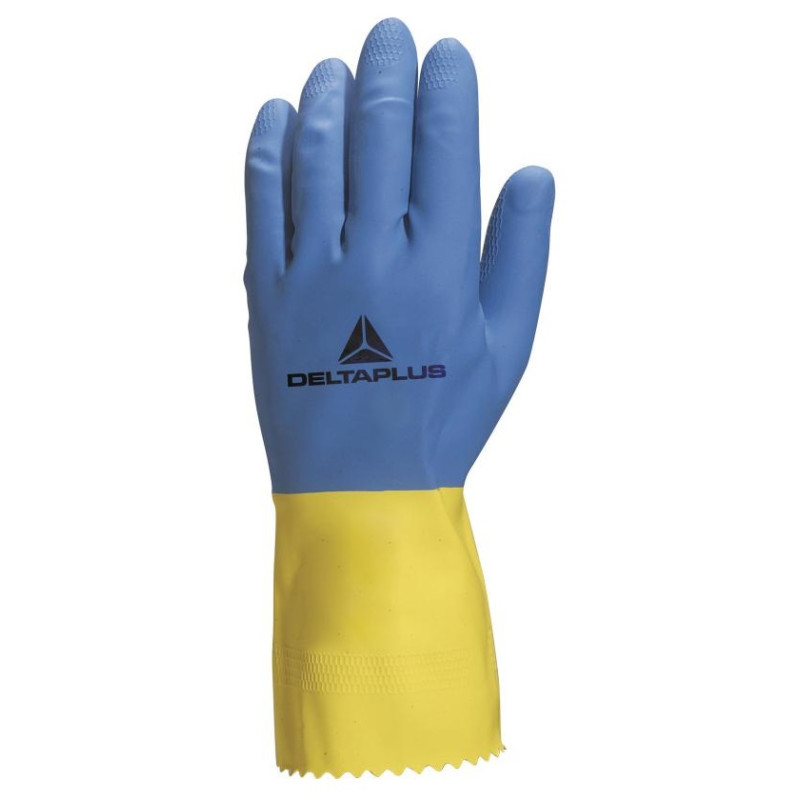 Gant trempé DUOCOLOR VE330 en latex floqué coton bleu jauneT8,5 DELTA PLUS VE330BJ08