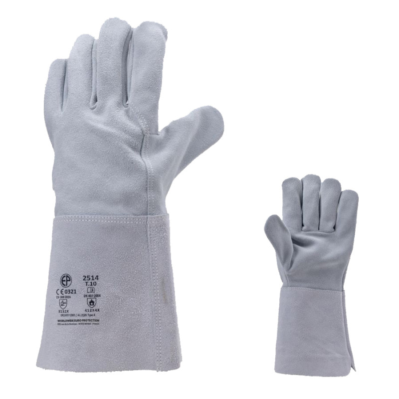 Gants de protection soudeur croûte vachette manchette 15cm gris T10 MO2514