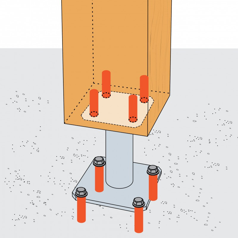 Pied de poteau fixe base 130x130x4mm hauteur 100mm SIMPSON PPA100