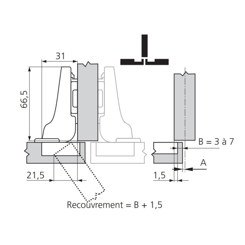 Charnière Clip Top Blumotion 110° demi coudé Inserta BLUM CHA71B369