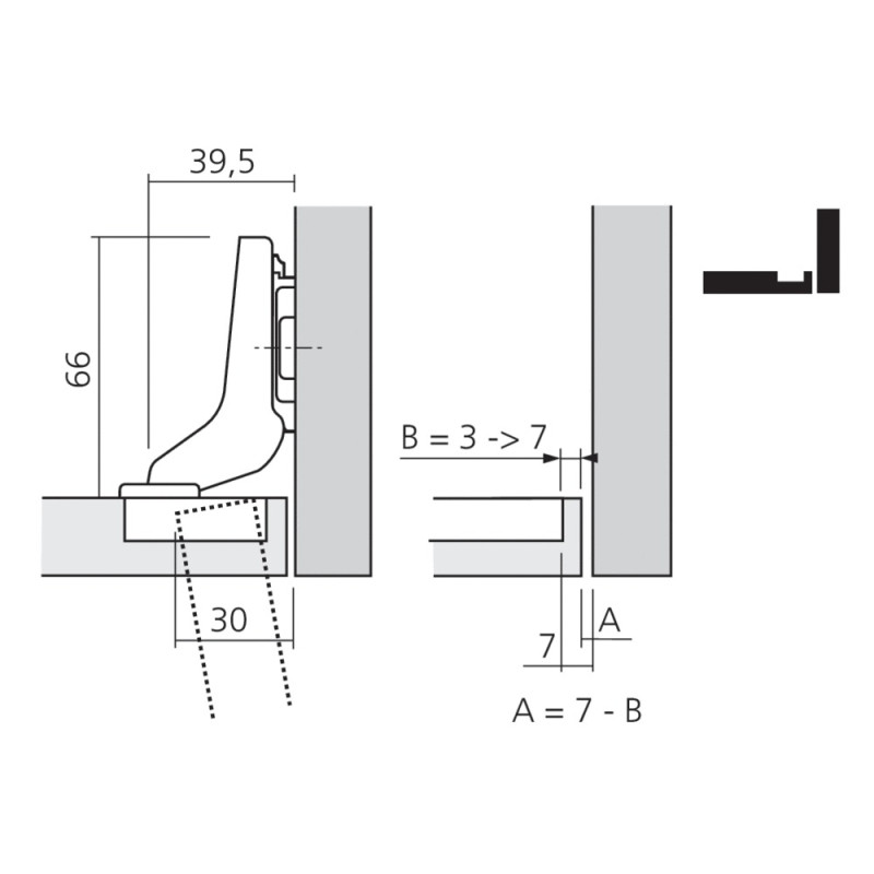 Charnière invisible CLIP TOP standard 110° GD coudé sans ressort à visser BLUM CHA70T375