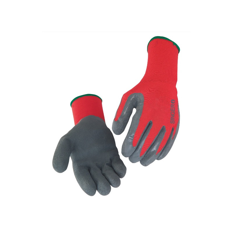 Gants tricot polyamide enduit latex rouge gris T10 SINGER NYM15LG 10