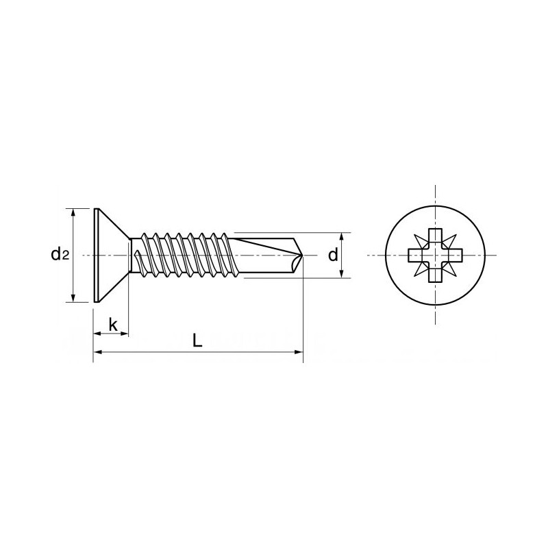 Vis autoperceuse tête fraisée pozidrive inox A2 DIN 7504 O 4,2X38 boîte de 200 ACTON 624324,2X38