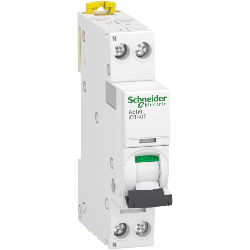 Disjoncteur modulaire ACTI9 IDT40T 1P+N courbe C 4500A 6kA 25A SCHNEIDER ELECTRIC A9P22625