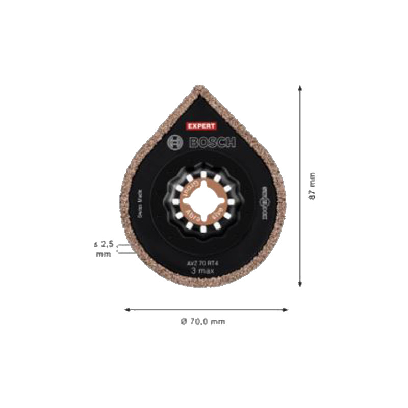 Lame de scie oscillante Carbure 3 MAX AVZ70RT4 D70 BOSCH EXPERT 2608900041