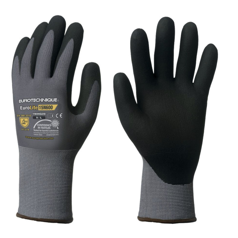 Gant tricoté EUROLITE 15N600 enduit nitrile gris noir T8 COVERGUARD 1NIHG08