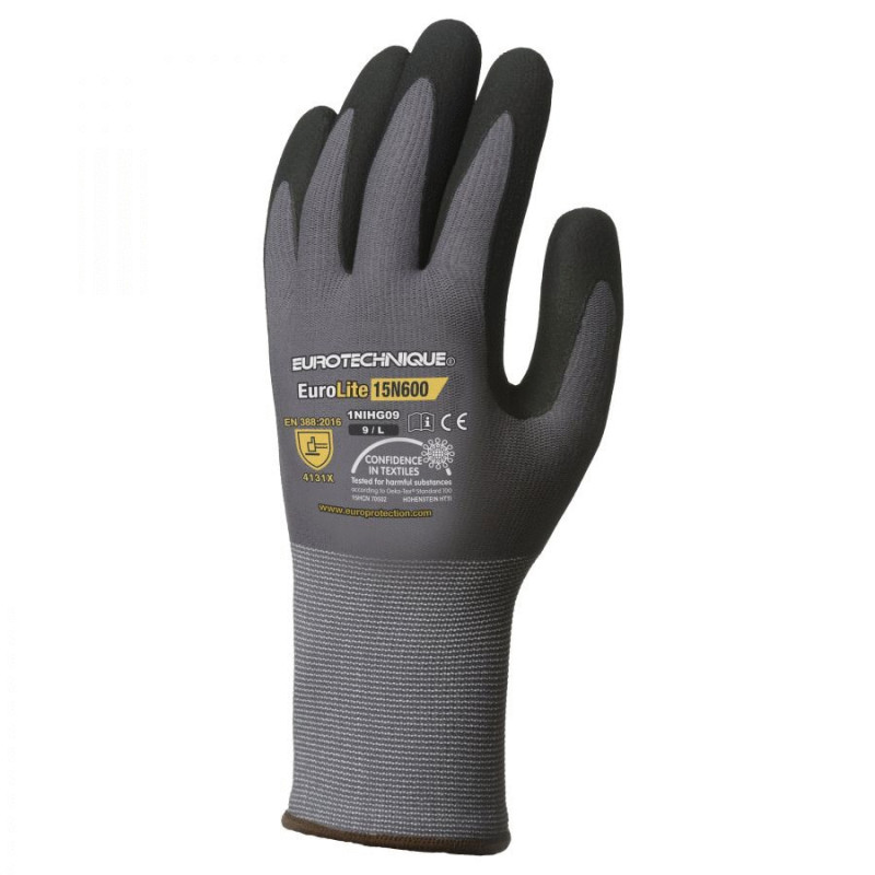 Gant tricoté EUROLITE 15N600 enduit nitrile gris noir T8 COVERGUARD 1NIHG08