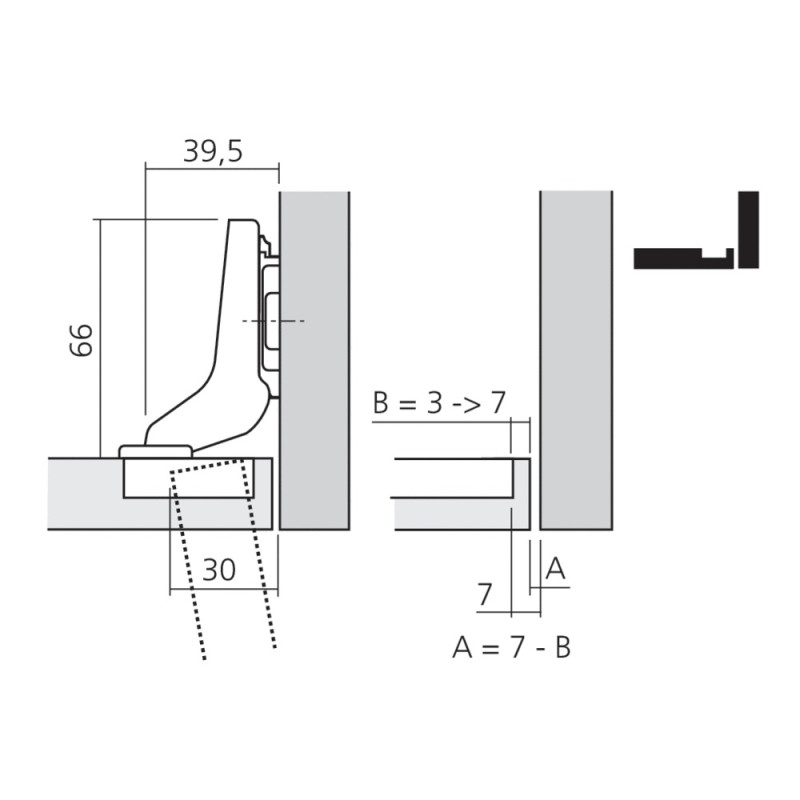 Charnière Clip Top ouverture 110° à système Blumotion désactivable gauche grand coude à frapper BLUM CHA71B378