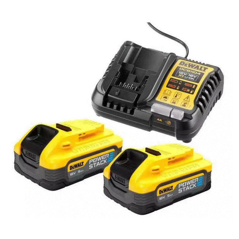 Pack 2 batteries 18V POWERSTACK XR 5Ah LI ION + chargeur DEWALT DCB1104H2 QW