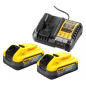 Pack 2 batteries 18V POWERSTACK XR 5Ah LI ION + chargeur DEWALT DCB1104H2 QW