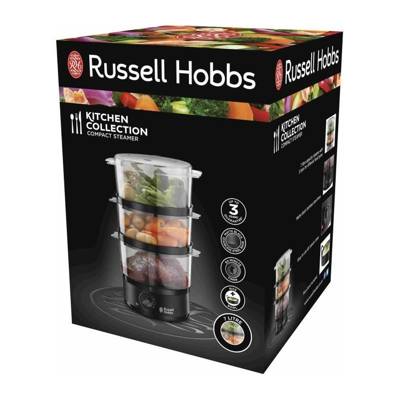 Cuiseur vapeur - RUSSELL HOBBS - Matte Black - 26530-56 - 400 W - 7 L - 3 paniers vapeur - Noir