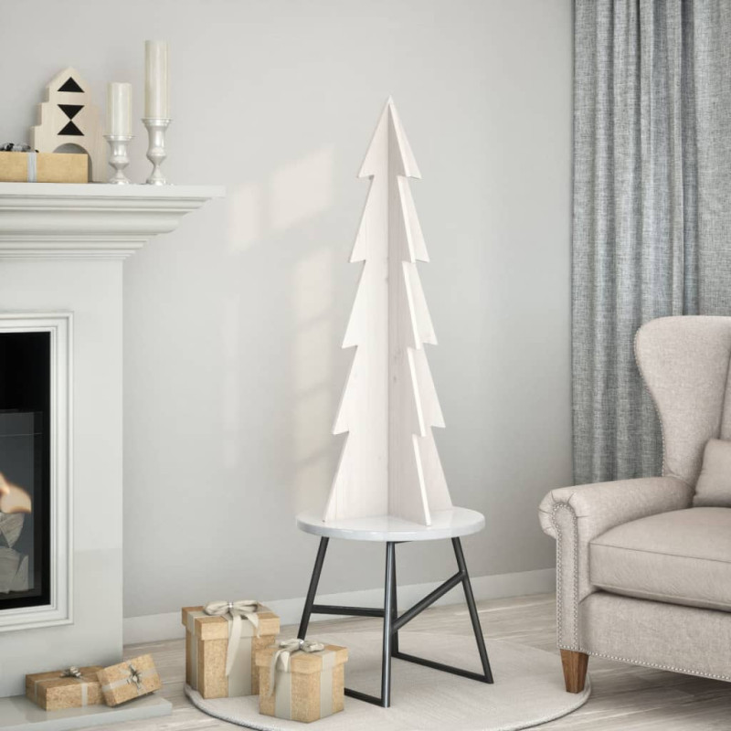 Arbre de Noël en bois pour décoration blanc 112 cm pin massif