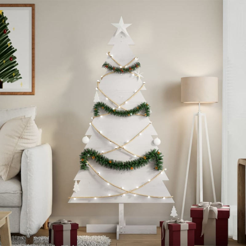 Arbre de Noël en bois pour décoration blanc 150 cm pin massif