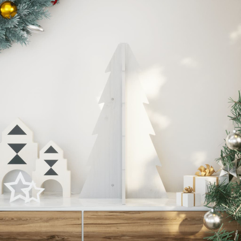 Arbre de Noël en bois pour décoration blanc 69,5 cm pin massif