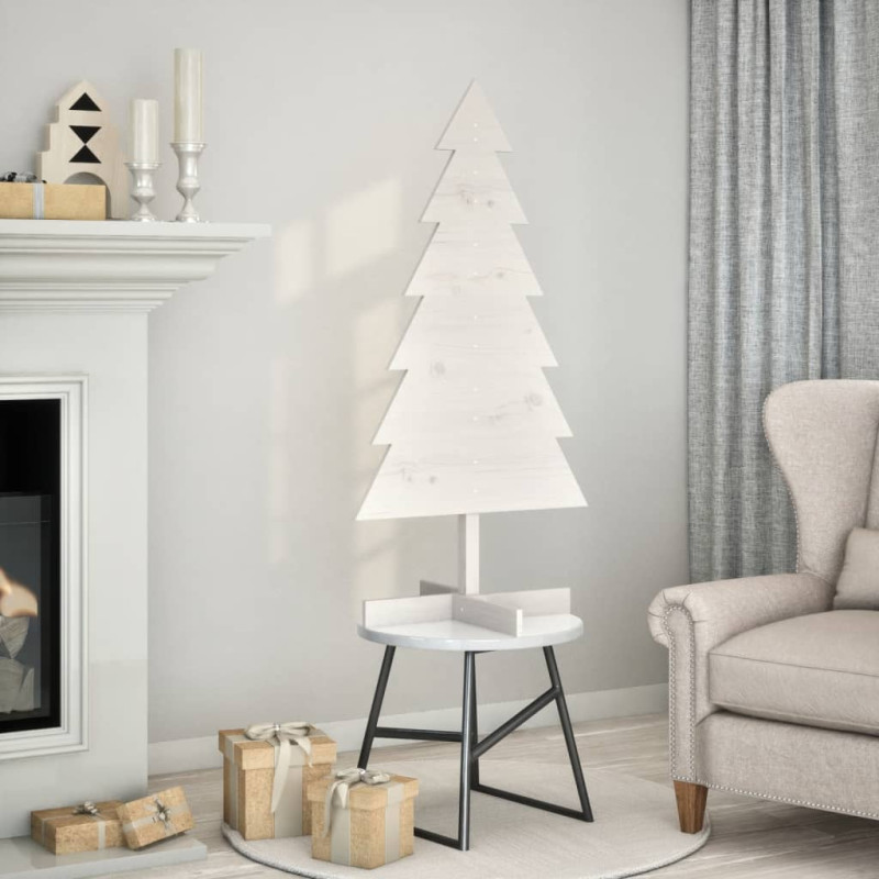 Arbre de Noël en bois pour décoration blanc 120 cm pin massif