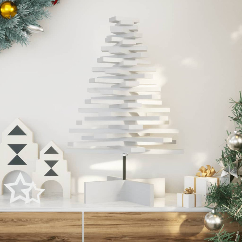 Arbre de Noël en bois pour décoration blanc 80 cm pin massif