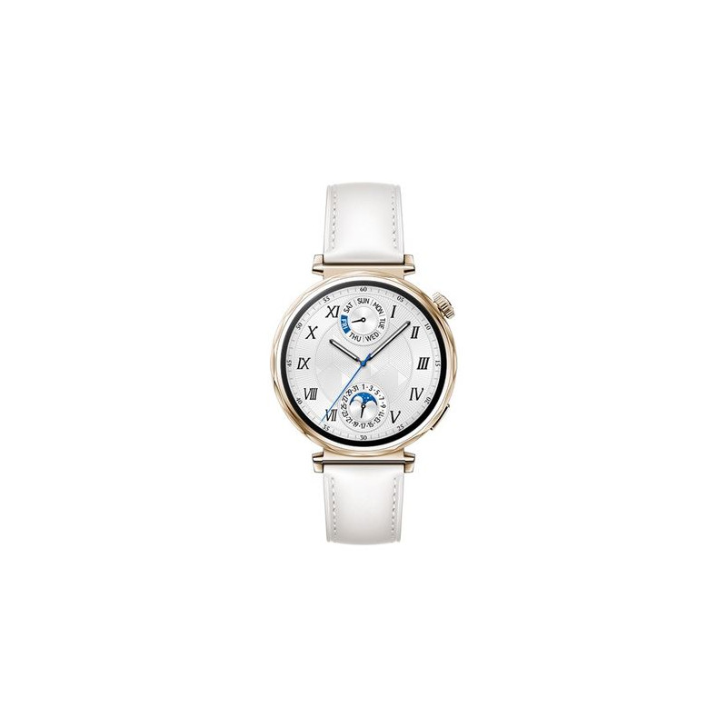 Montre connectée Huawei Watch GT 5 41 mm doré en acier inoxydable avec bracelet en cuir reconstitué Blanc