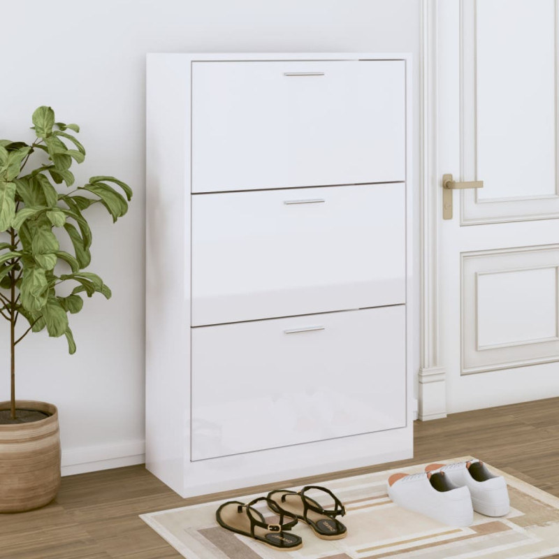 Armoire à chaussure Blanc brillant 63x24x103 cm Bois ingénierie