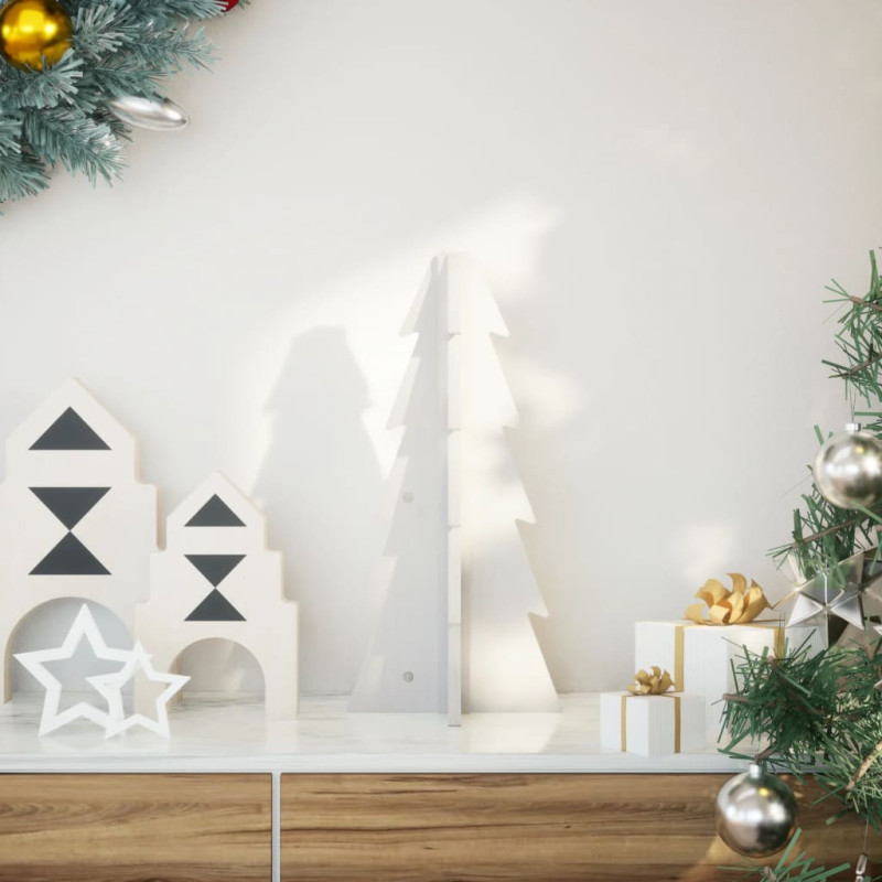 Arbre de Noël en bois pour décoration blanc 49 cm pin massif