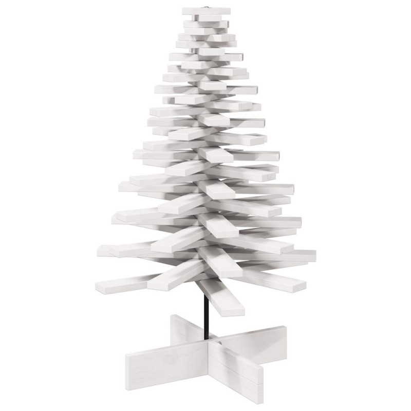 Arbre de Noël en bois pour décoration blanc 100 cm pin massif