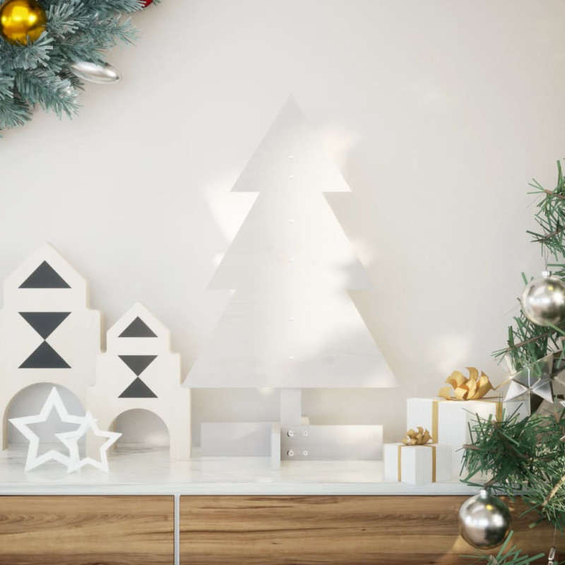 Arbre de Noël en bois pour décoration blanc 60 cm pin massif