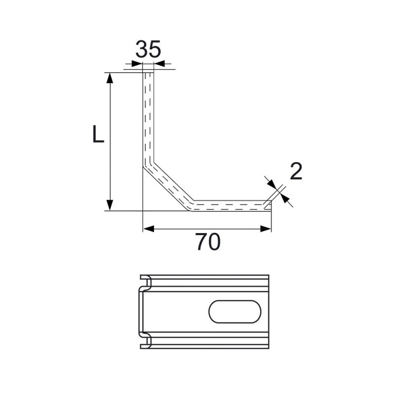 Equerre de fixation 70x70x35x2mm renforcée TORBEL J505170