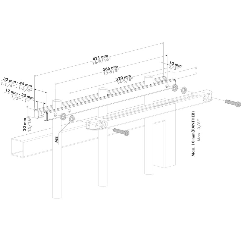 Rail pour fixation ferme portail sur barreaudage LOCINOX RAIL FIT