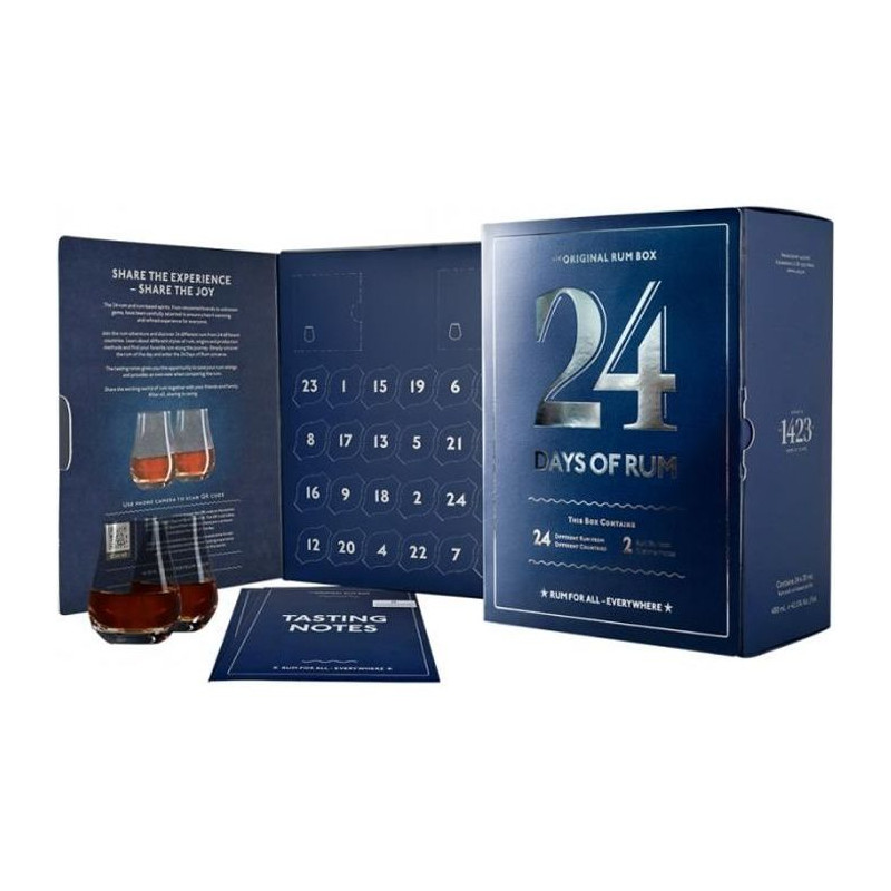 24 Days of Rum - Box dégustation de Rhum - Édition Bleue - 24x2cl + 2 verres