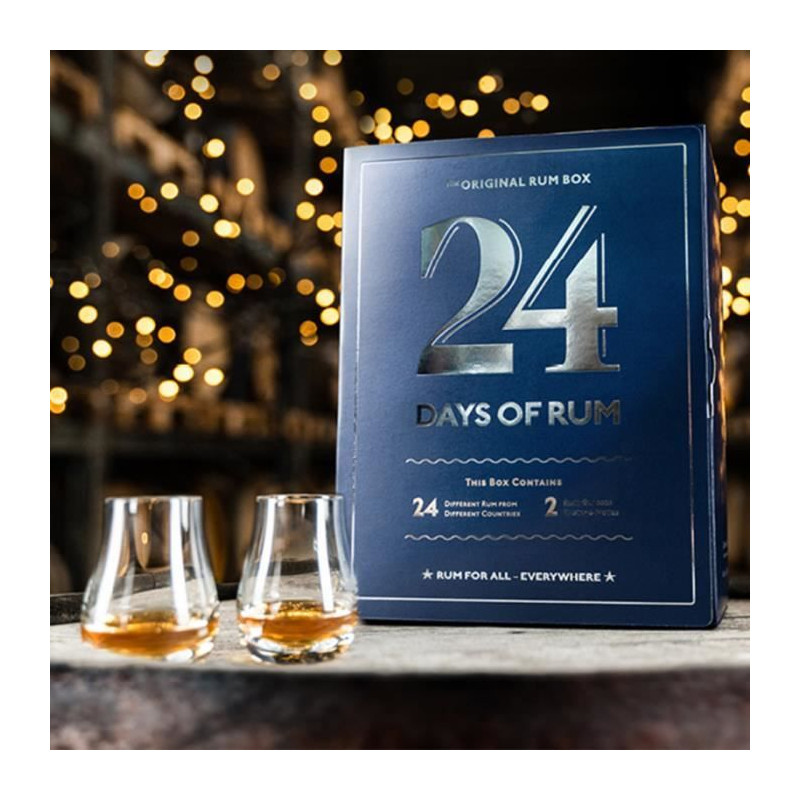 24 Days of Rum - Box dégustation de Rhum - Édition Bleue - 24x2cl + 2 verres