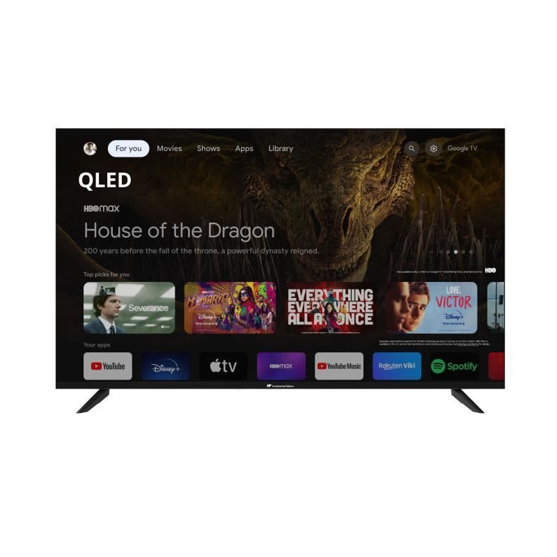 TV LED - CONTINENTAL EDISON - CELED55SQLDV24B6 - 55'' (139 cm) - QLED UHD 4K 3840x2160 - SMART GOOGLE - 4xHDMI - 2xUSB